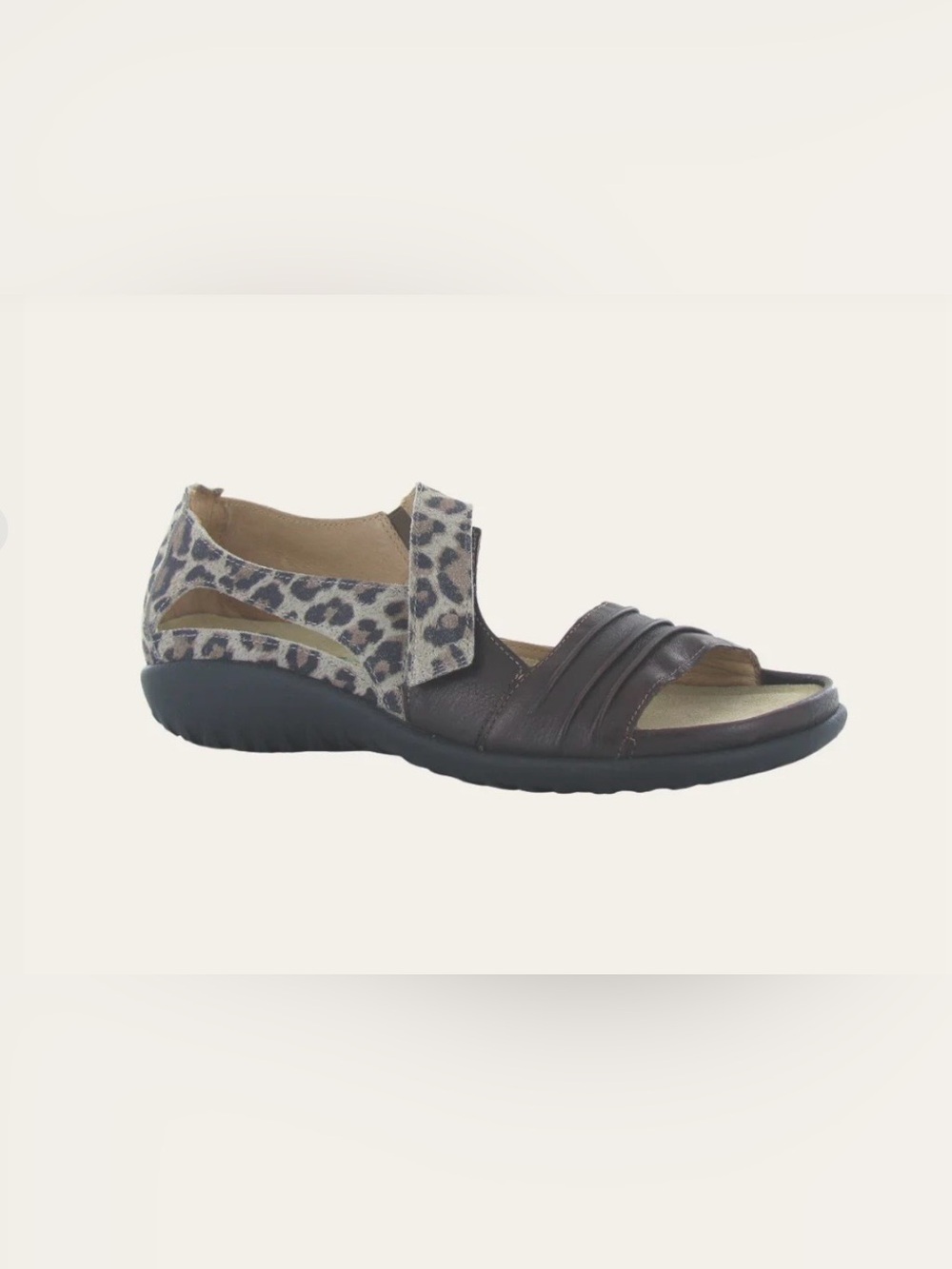 Naot Womens Papaki Brown cheetah Leather Comfort Insole Flat Sandals Shoes